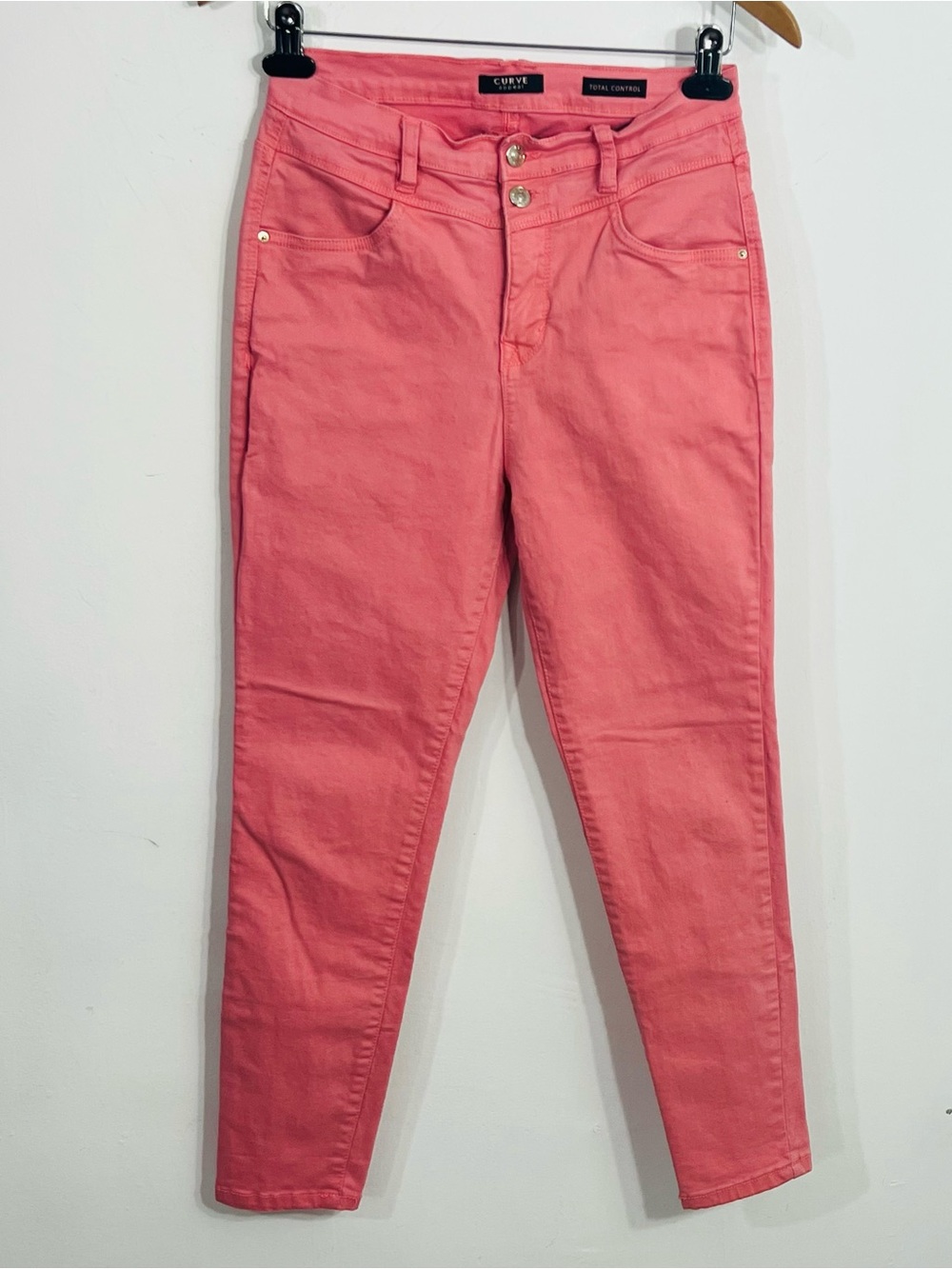 Curve Appeal Total Control Pink Stretch Pants Pockets 2 Button Zip Fly Size 8